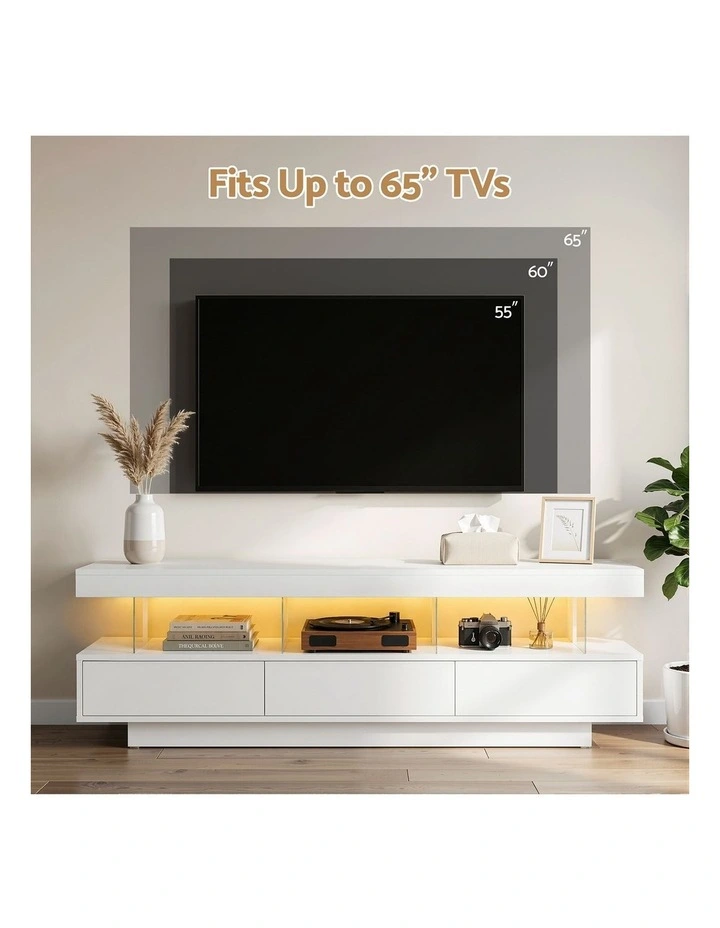 Artiss TV Unit LED 160CM Storage Drawer White image 6