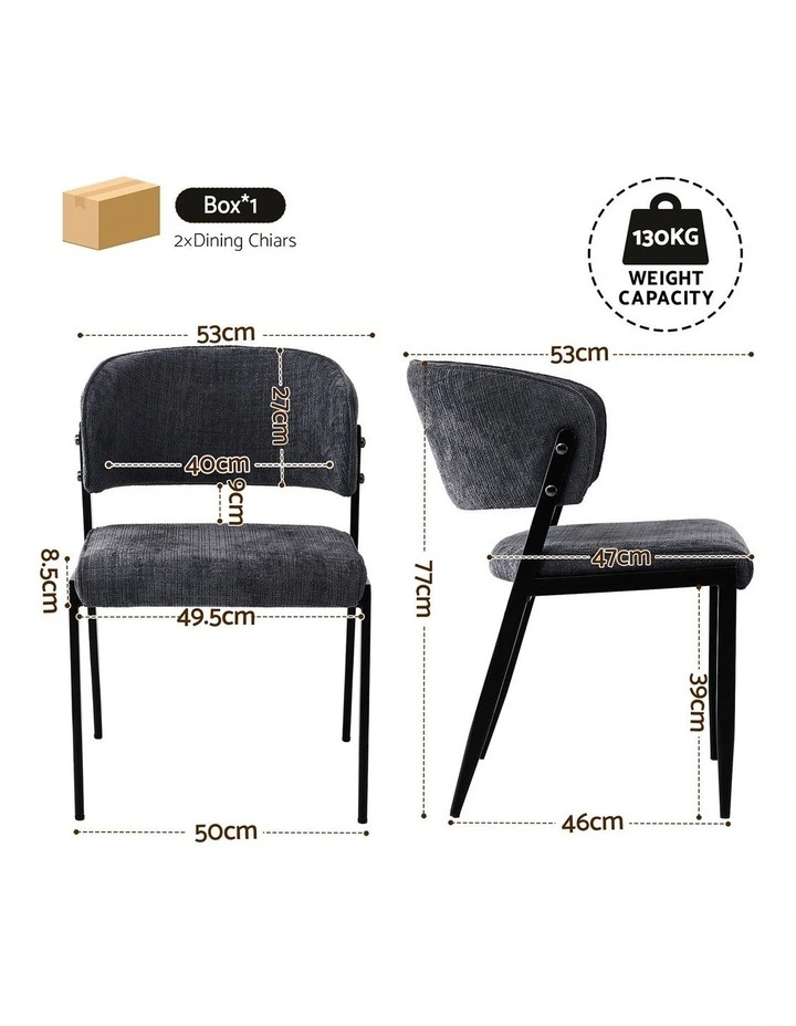 Artiss Dining Chairs Set of 2 Linen Fabric Soft Upholstered Chairs Charcoal image 2