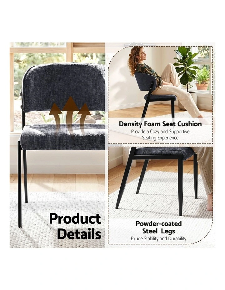 Artiss Dining Chairs Set of 2 Linen Fabric Soft Upholstered Chairs Charcoal image 5