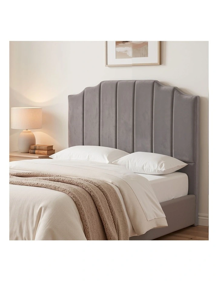 Artiss Bed Head Headboard Double Velvet 138CM - Grey image 3
