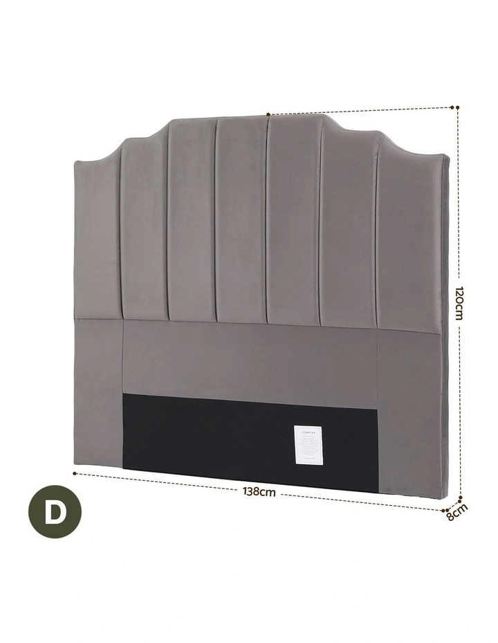 Artiss Bed Head Headboard Double Velvet 138CM - Grey image 4