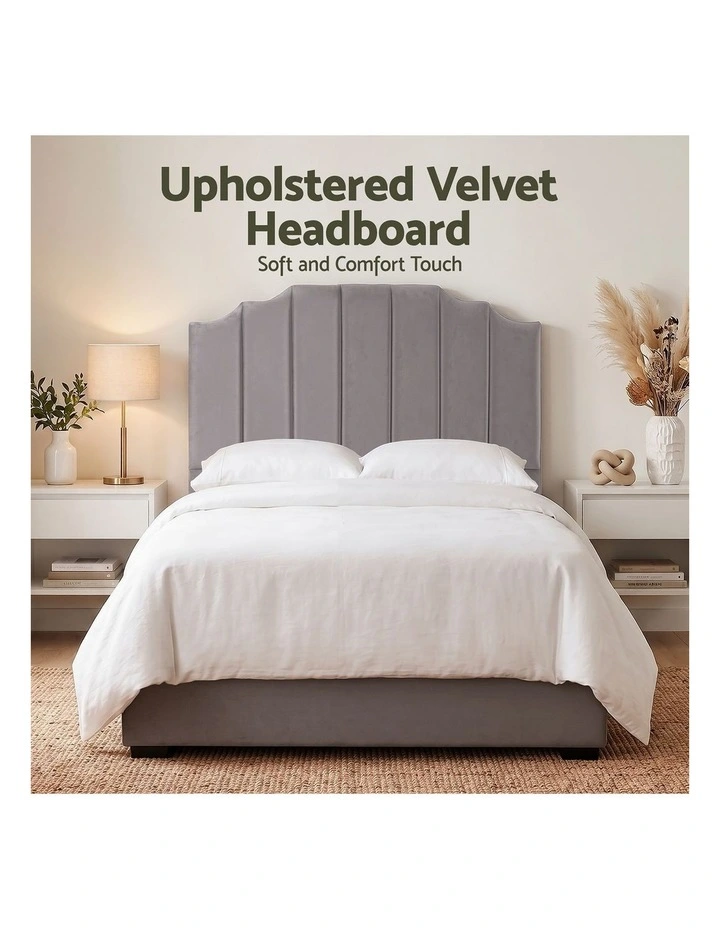 Artiss Bed Head Headboard Double Velvet 138CM - Grey image 5