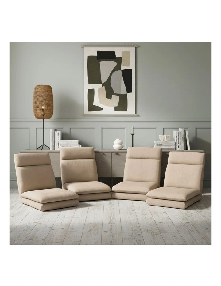 Artiss 4XFloor Chair Sofa Linen Beige image 3