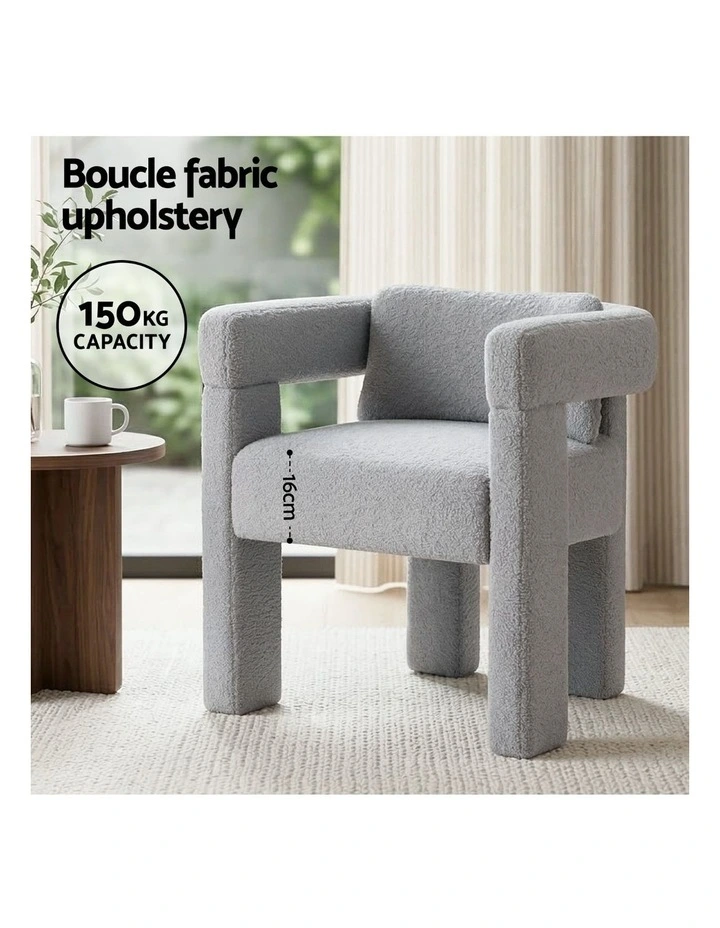 Armchair Accent Chair Lounge Sofa Couch Boucle Fabric in Grey image 3