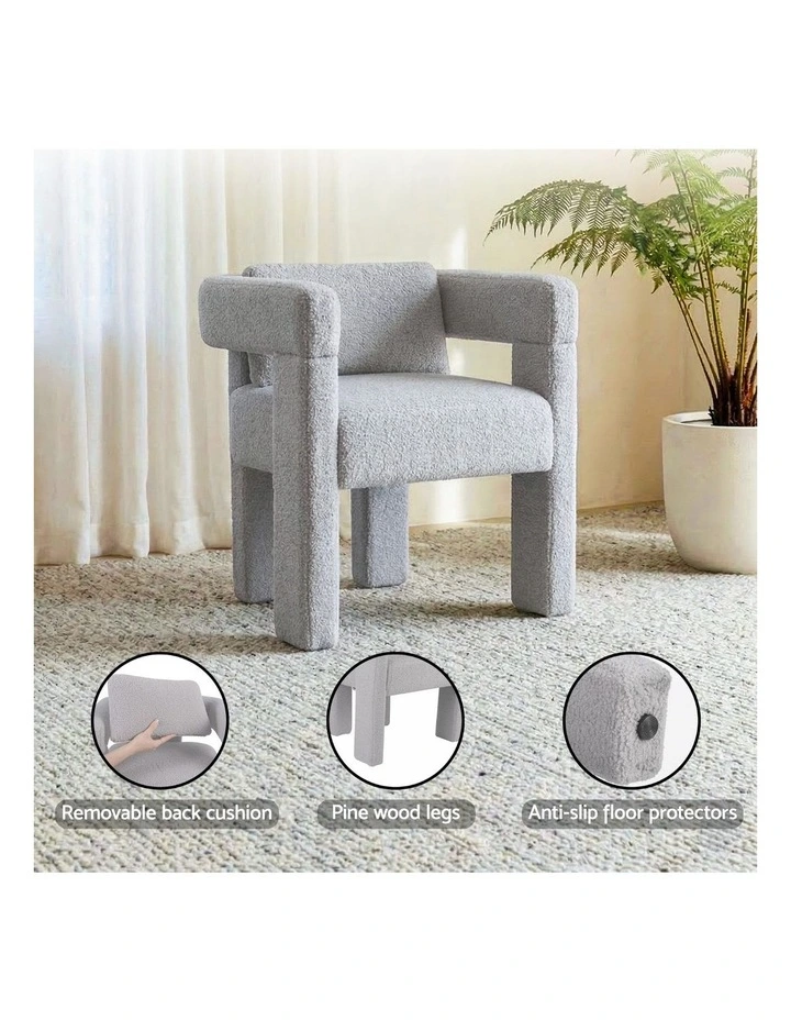 Armchair Accent Chair Lounge Sofa Couch Boucle Fabric in Grey image 4