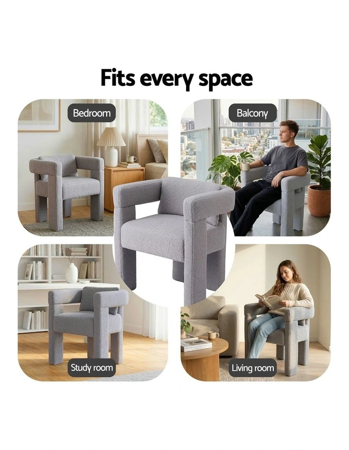 Armchair Accent Chair Lounge Sofa Couch Boucle Fabric in Grey image 6