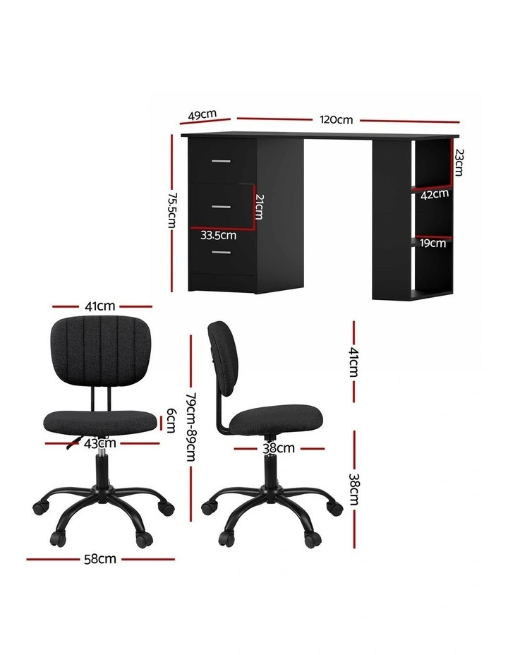 Artiss Office Desk & Chair Set 120cm with Drawers Shelves Adjustable Office Chair image 2