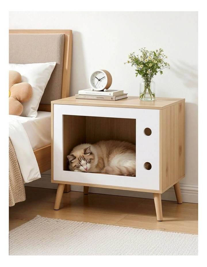 Artiss Cat Nest Bedside Table Solid Wood 60cm image 3