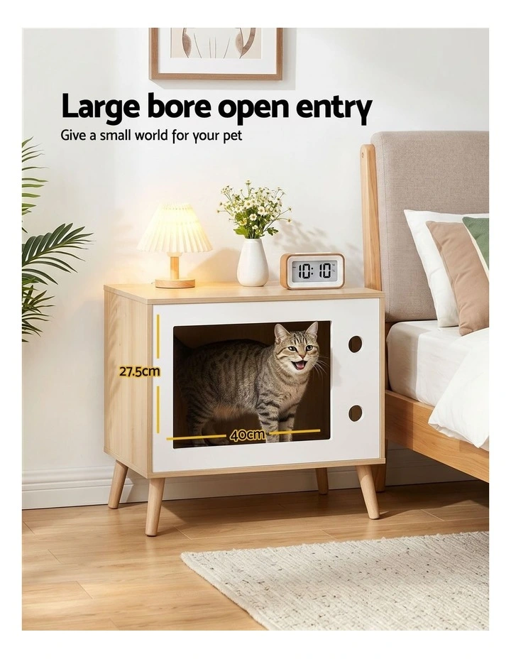 Artiss Cat Nest Bedside Table Solid Wood 60cm image 5