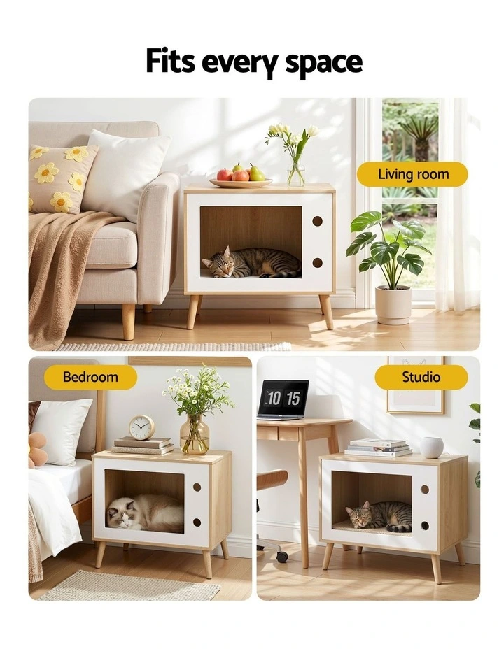 Artiss Cat Nest Bedside Table Solid Wood 60cm image 7
