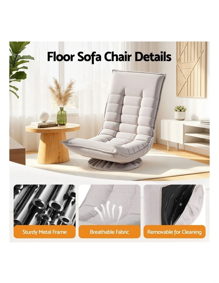 Artiss Swivel Floor Chair 5 Adjustable Foldable Lounge Seat Floor Sofa Chair Grey image 7