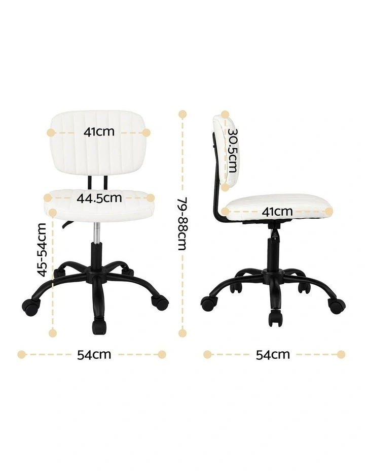Artiss Armless PU Leather Office Chair Adjustable Swivel White image 2