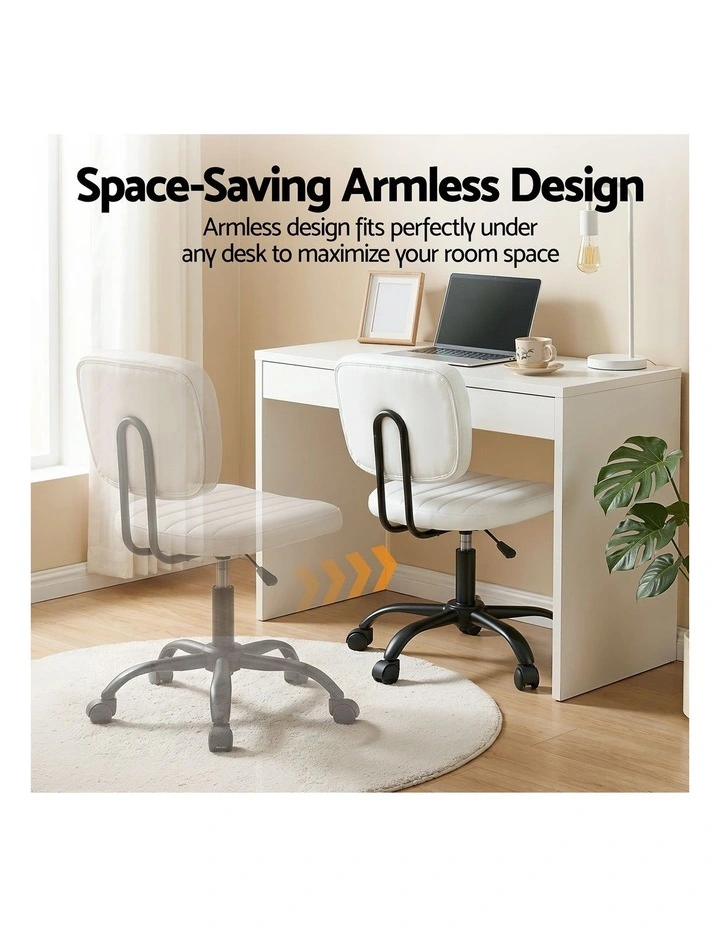 Artiss Armless PU Leather Office Chair Adjustable Swivel White image 4
