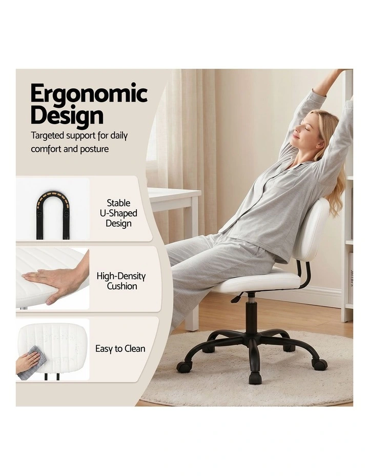 Artiss Armless PU Leather Office Chair Adjustable Swivel White image 5