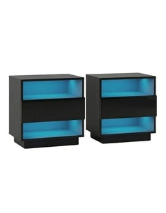 Artiss 2x Bedside Table LED with 2 Shelves - HANA Black