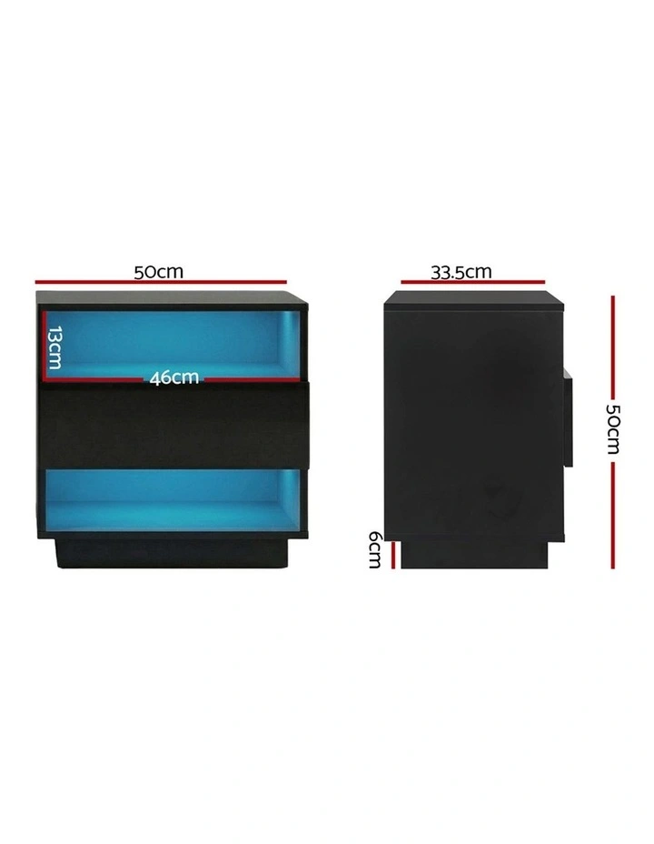 Artiss 2x Bedside Table LED with 2 Shelves - HANA Black image 4
