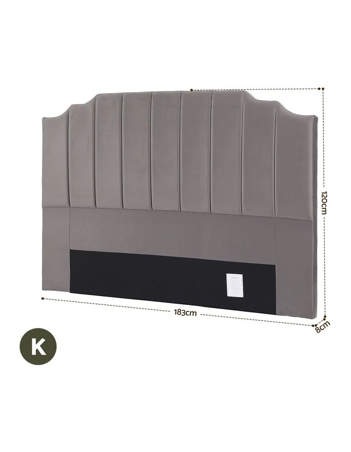 Artiss Bed Head Headboard King Velvet 183CM - Grey image 4