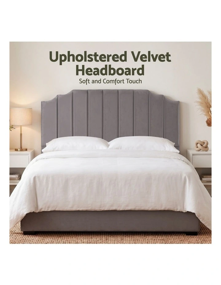 Artiss Bed Head Headboard King Velvet 183CM - Grey image 5