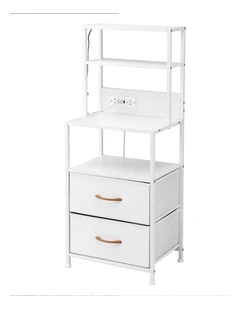 Artiss Bedside Table Tall Nightstand with Charging Station Drawers LED White
