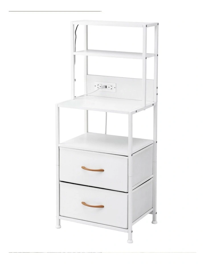 Artiss Bedside Table Tall Nightstand with Charging Station Drawers LED White image 1