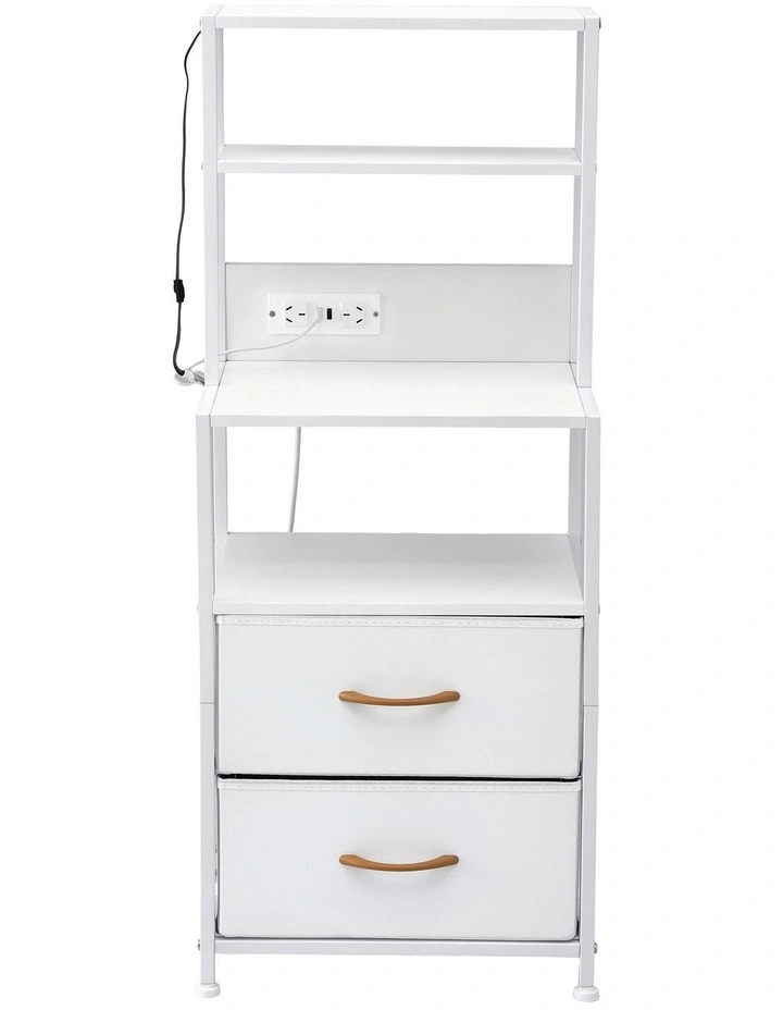 Artiss Bedside Table Tall Nightstand with Charging Station Drawers LED White image 3