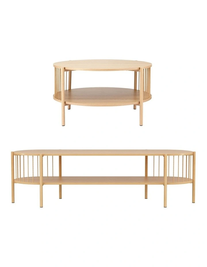 Artiss TV Unit & Coffee Table Set Storage Shelf Pine image 3