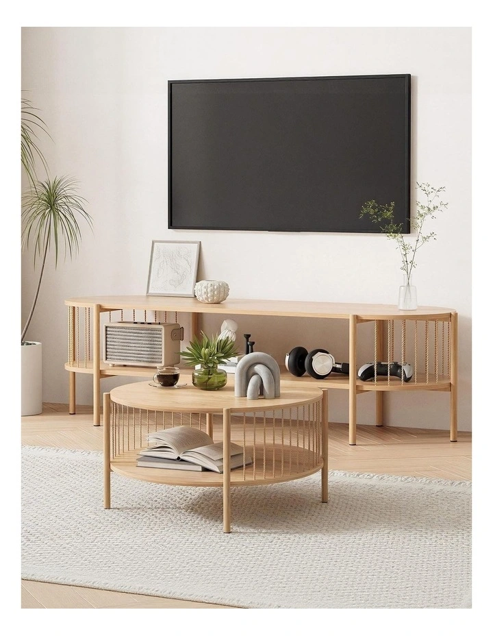 Artiss TV Unit & Coffee Table Set Storage Shelf Pine image 4