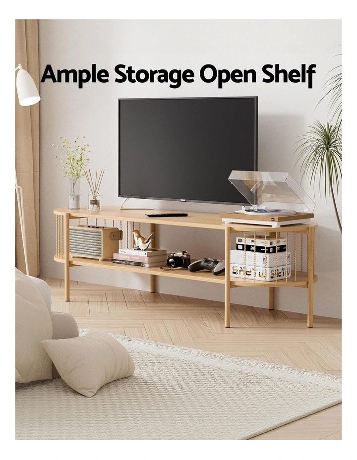 Artiss TV Unit & Coffee Table Set Storage Shelf Pine image 6