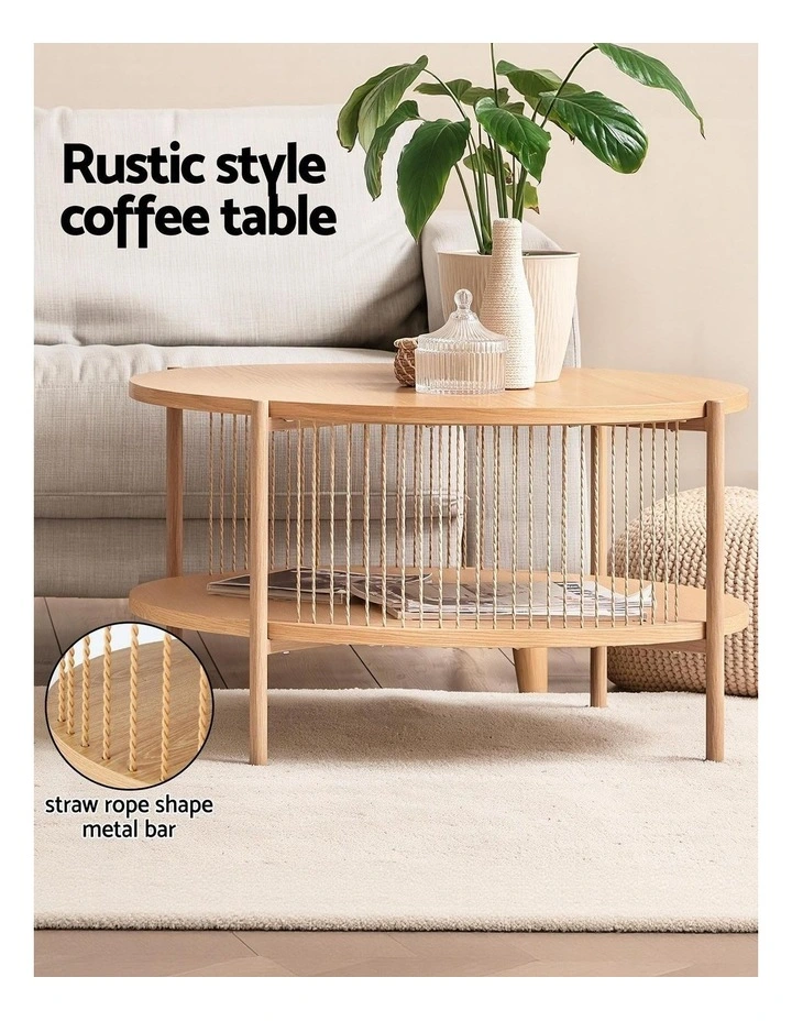 Artiss TV Unit & Coffee Table Set Storage Shelf Pine image 7