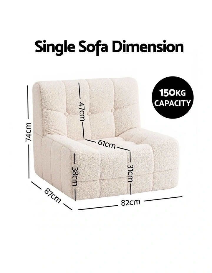 Artiss Single Small Boneless Couches for Living Room White Fabric image 2