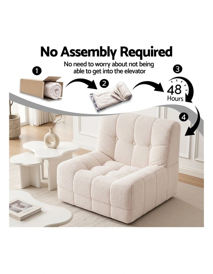Artiss Single Small Boneless Couches for Living Room White Fabric image 4