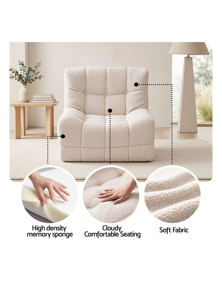 Artiss Single Small Boneless Couches for Living Room White Fabric image 5