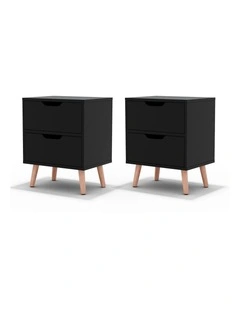 Artiss 2 x Bedside Table 2 Drawers - BODEN Black