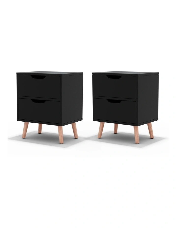 Artiss 2 x Bedside Table 2 Drawers - BODEN Black image 1