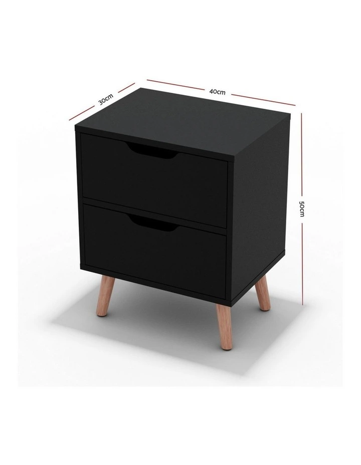 Artiss 2 x Bedside Table 2 Drawers - BODEN Black image 2