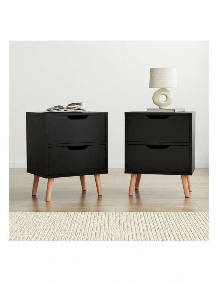 Artiss 2 x Bedside Table 2 Drawers - BODEN Black image 3