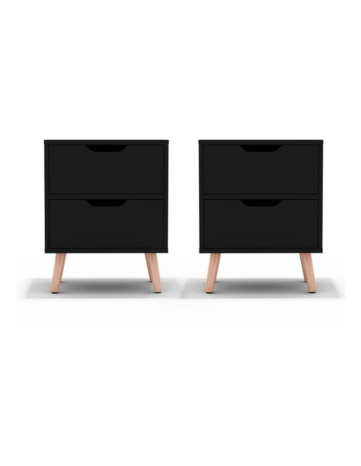 Artiss 2 x Bedside Table 2 Drawers - BODEN Black image 4