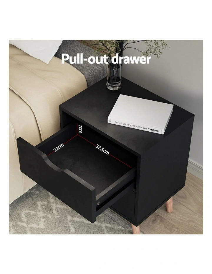 Artiss 2 x Bedside Table 2 Drawers - BODEN Black image 5