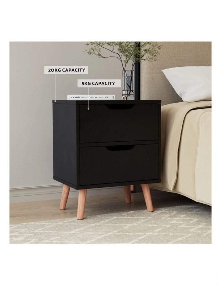 Artiss 2 x Bedside Table 2 Drawers - BODEN Black image 6