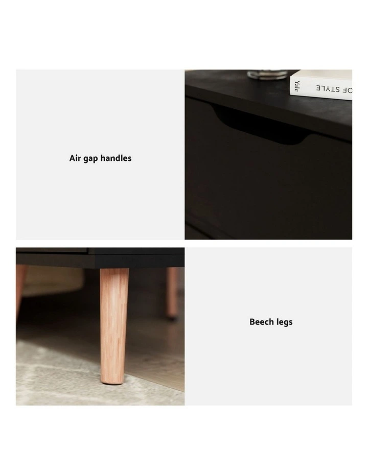 Artiss 2 x Bedside Table 2 Drawers - BODEN Black image 7