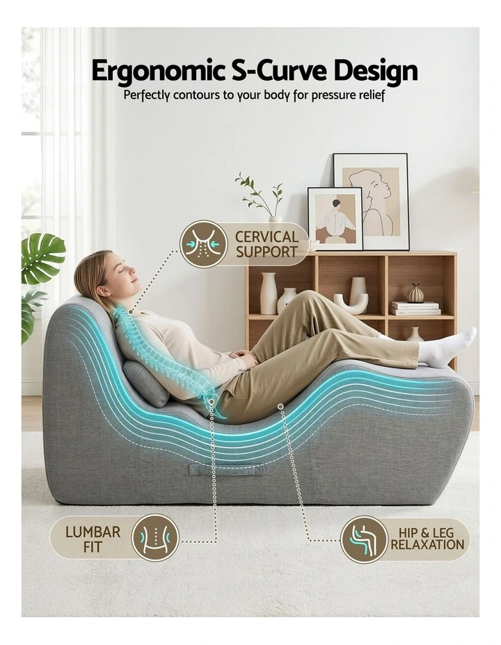 Artiss Chaise Lounge Chair Ergonomic S-Curve Floor Lounger Boneless Lounge Chairs Grey image 5