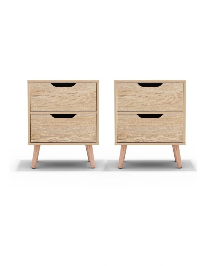 Artiss 2 x Bedside Table 2 Drawers - BODEN Pine image 2