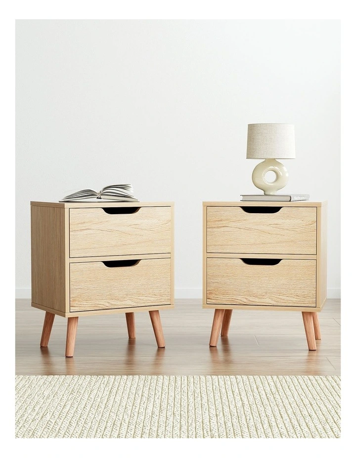 Artiss 2 x Bedside Table 2 Drawers - BODEN Pine image 3
