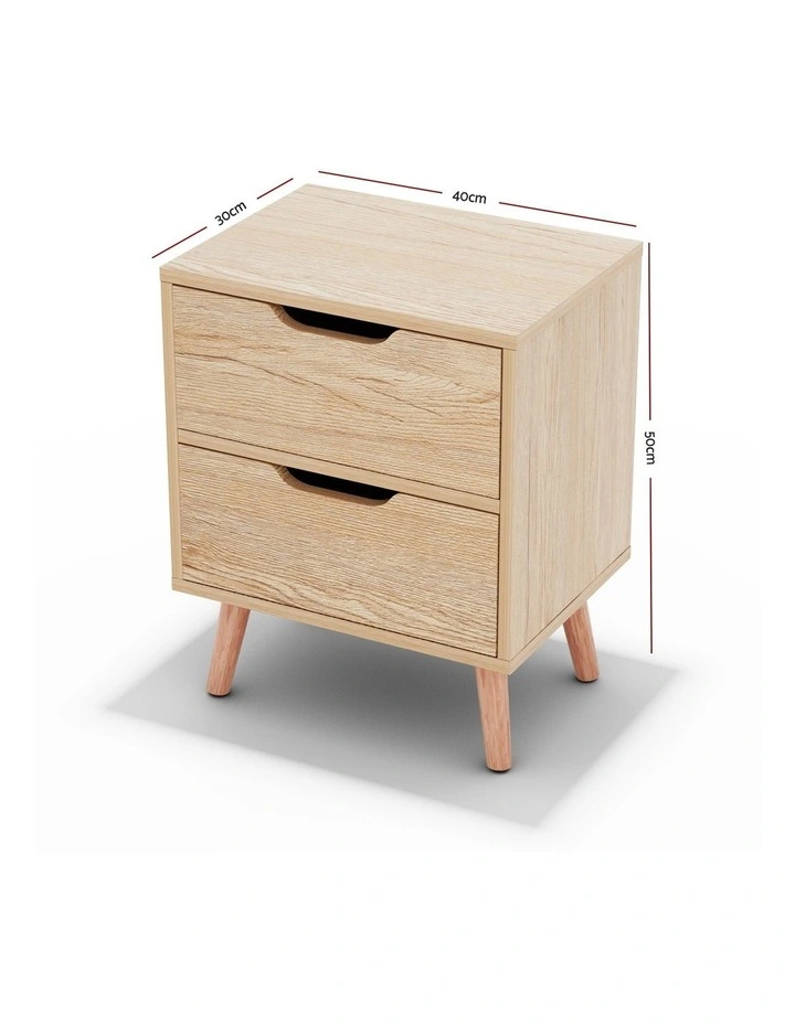 Artiss 2 x Bedside Table 2 Drawers - BODEN Pine image 4