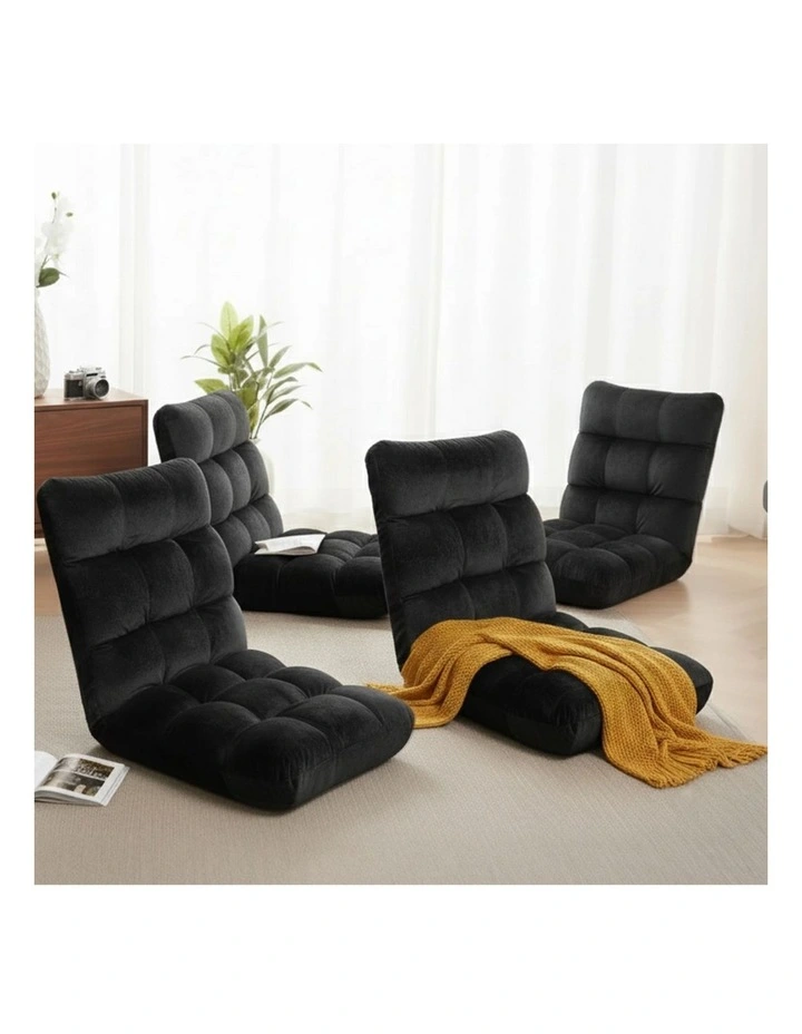 Artiss 4X Lounge Sofa Bed Flannel Fabric Black image 4