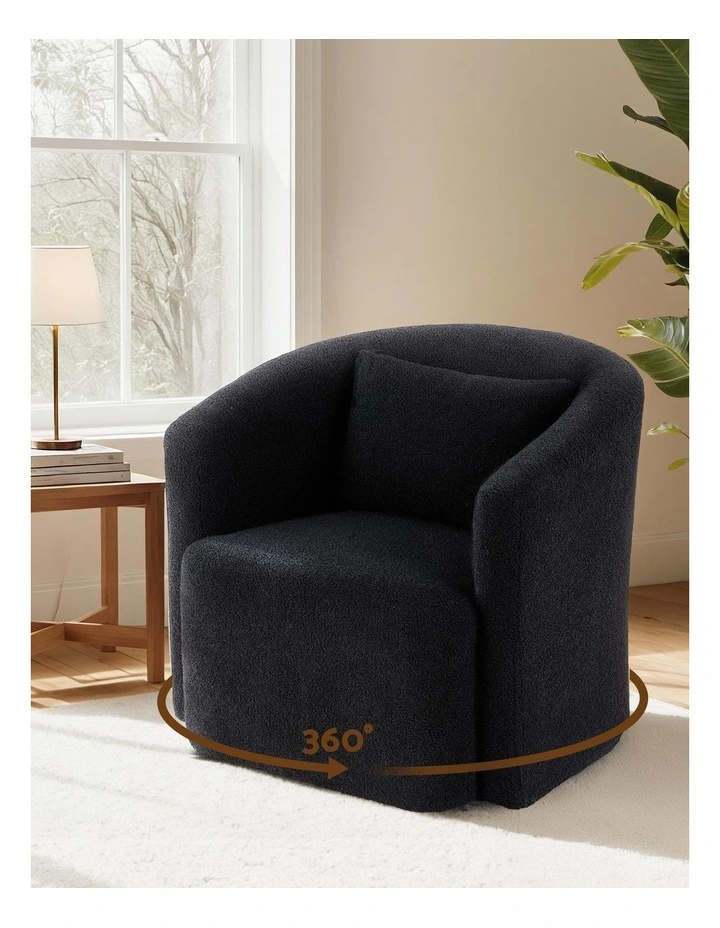 Artiss Swivel Chair Round Armchair Sherpa Fleece Black image 3
