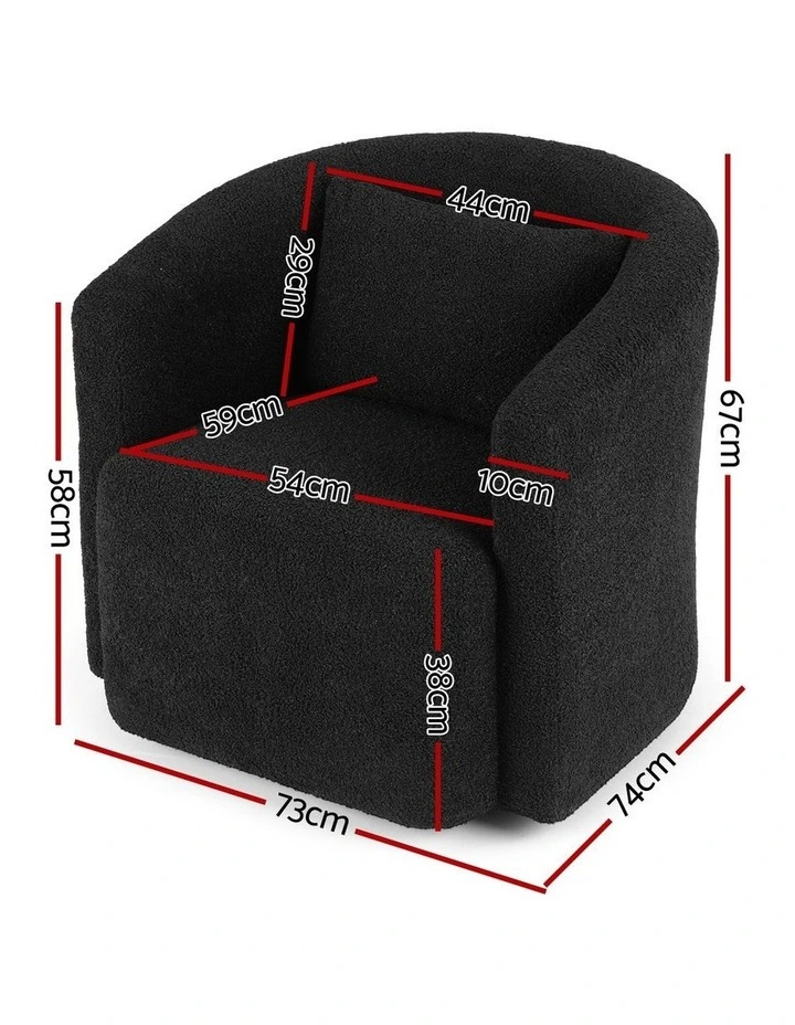 Artiss Swivel Chair Round Armchair Sherpa Fleece Black image 4