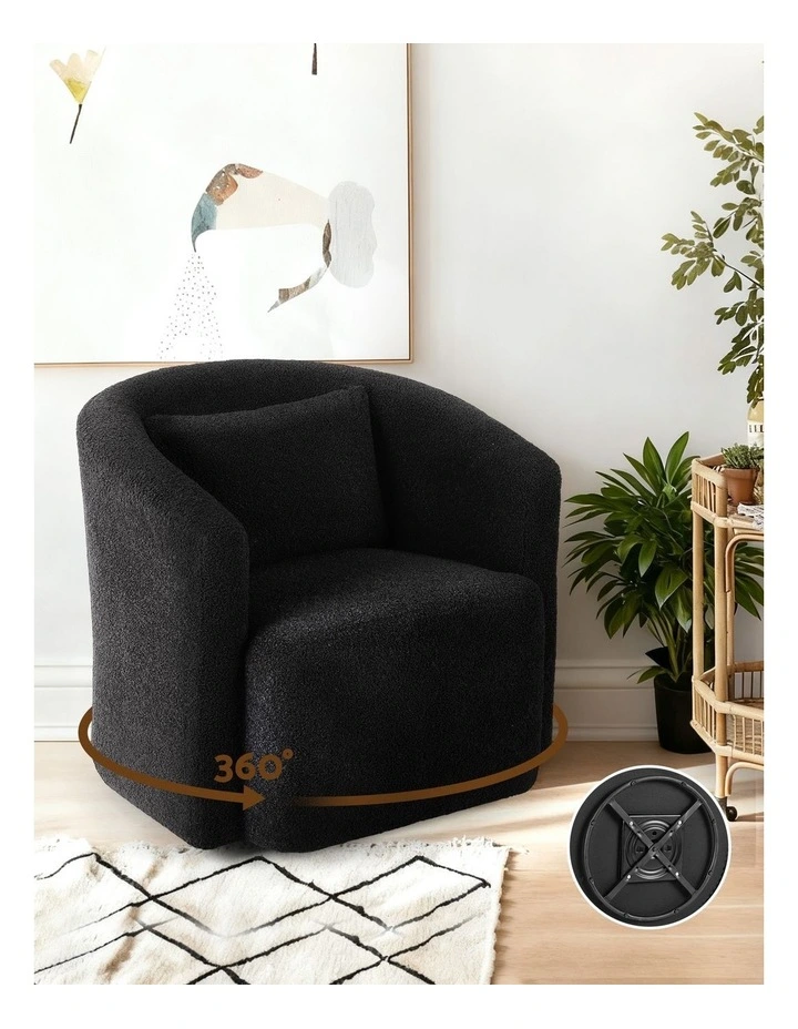 Artiss Swivel Chair Round Armchair Sherpa Fleece Black image 5