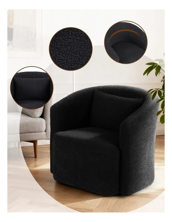Artiss Swivel Chair Round Armchair Sherpa Fleece Black image 6