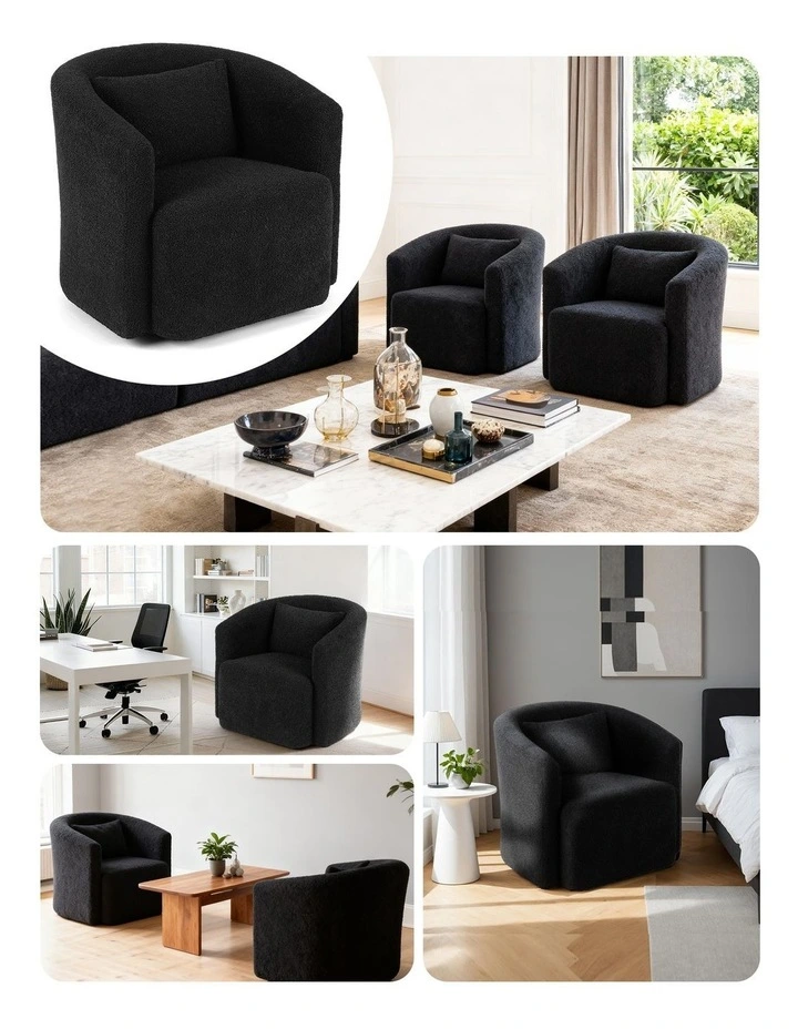 Artiss Swivel Chair Round Armchair Sherpa Fleece Black image 7